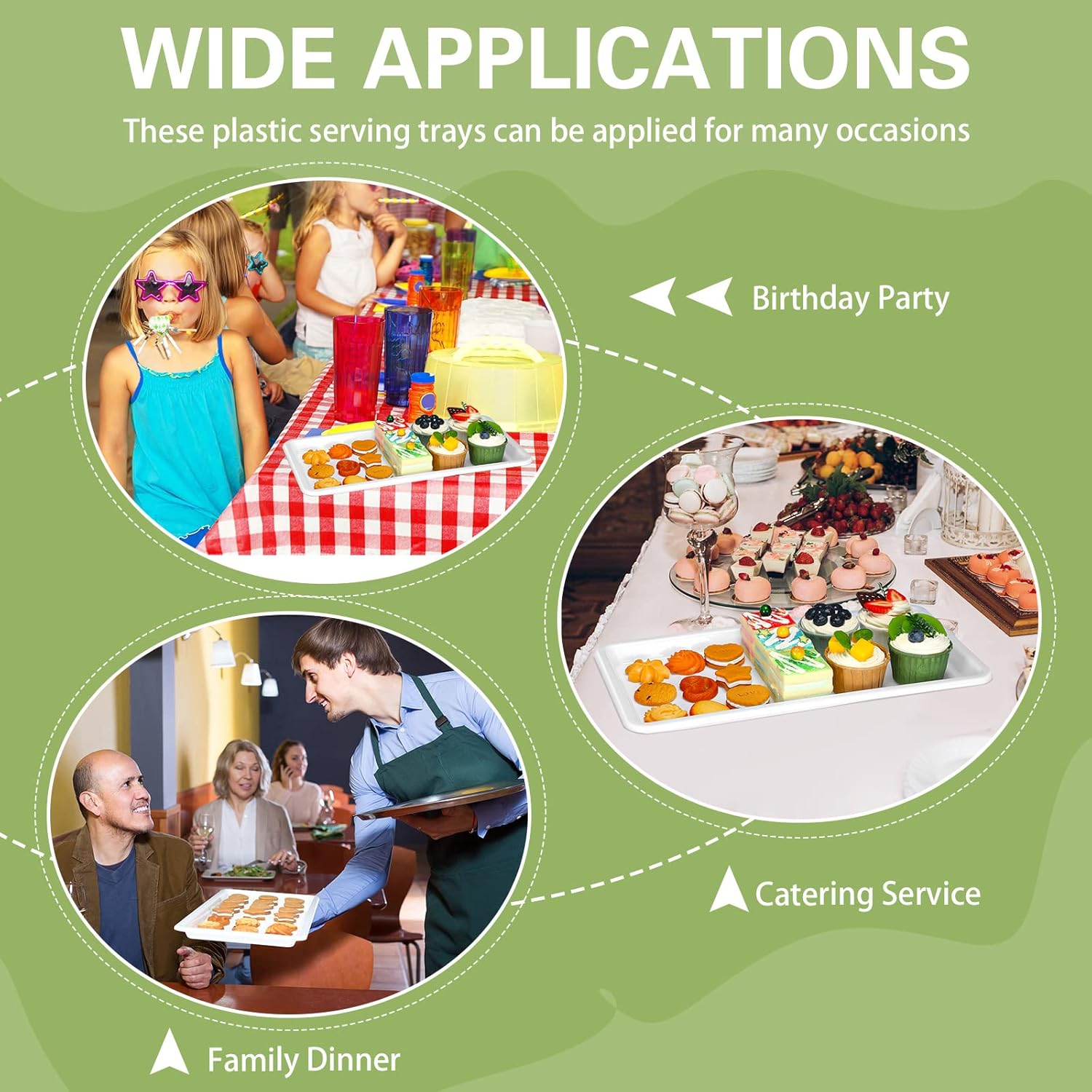 Macarrie 20-Piece White Rectangular Plastic Serving Trays, Disposable, Modern Style, 15 x 8 Inch, for Party Buffet, Wedding, Catering, Dessert, Appetizer - Image 2