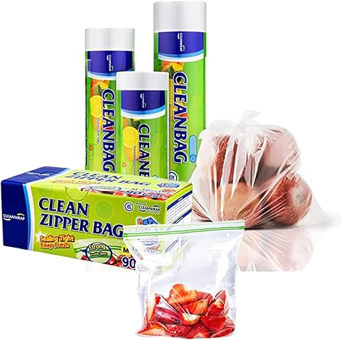CLEANWRAP Bolsas en rollo de almacenamiento de alimentos (13.78 x 17.71-500 piezas) + bolsa con cremallera (90 bolsas medianas) | Bolsas de plástico disponible en Yaxa Colombia