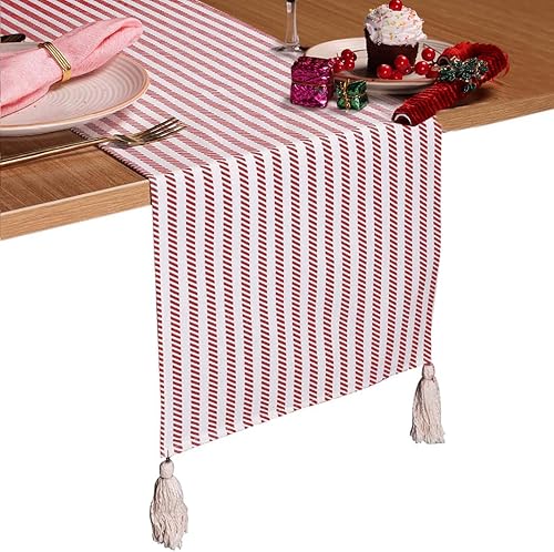 Miniatura 8 de Folkulture Camino de mesa navideño de 90 pulgadas de largo con borlas para decoración de mesa, camino de mesa bohemio 100% algodón para decoración