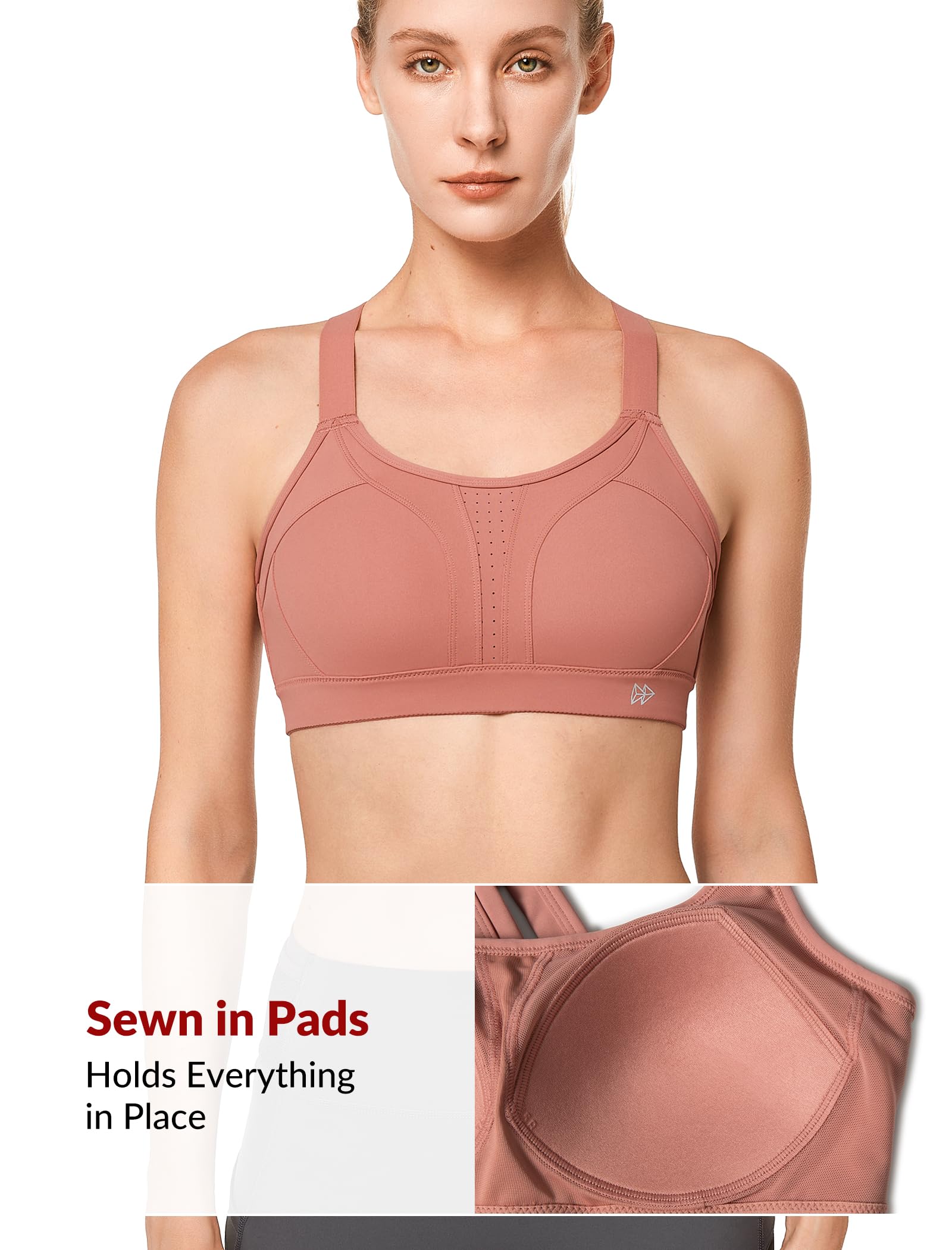 Yvette Reggiseno sportivo ad alto impatto, regolabile, incrociato sulla schiena, supporto completo per busto grande, senza rimbalzo
