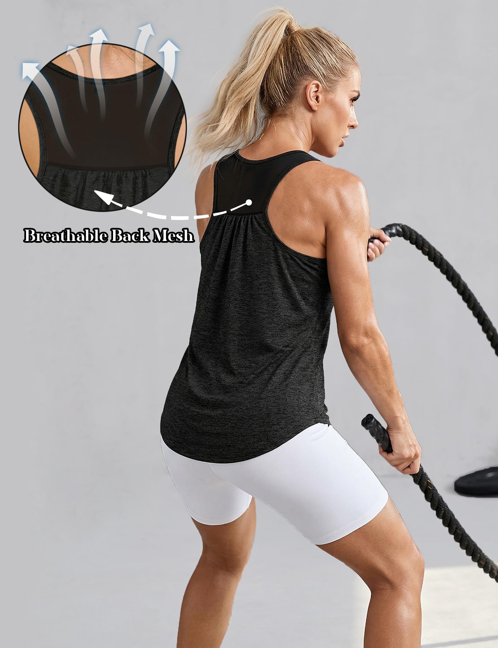 Débardeur de Sport Femme sans Manches Running Fitness Tank Top Léger Dos en Maille Tee Shirt Col Rond Yoga Shirt pour Femme S-3XL