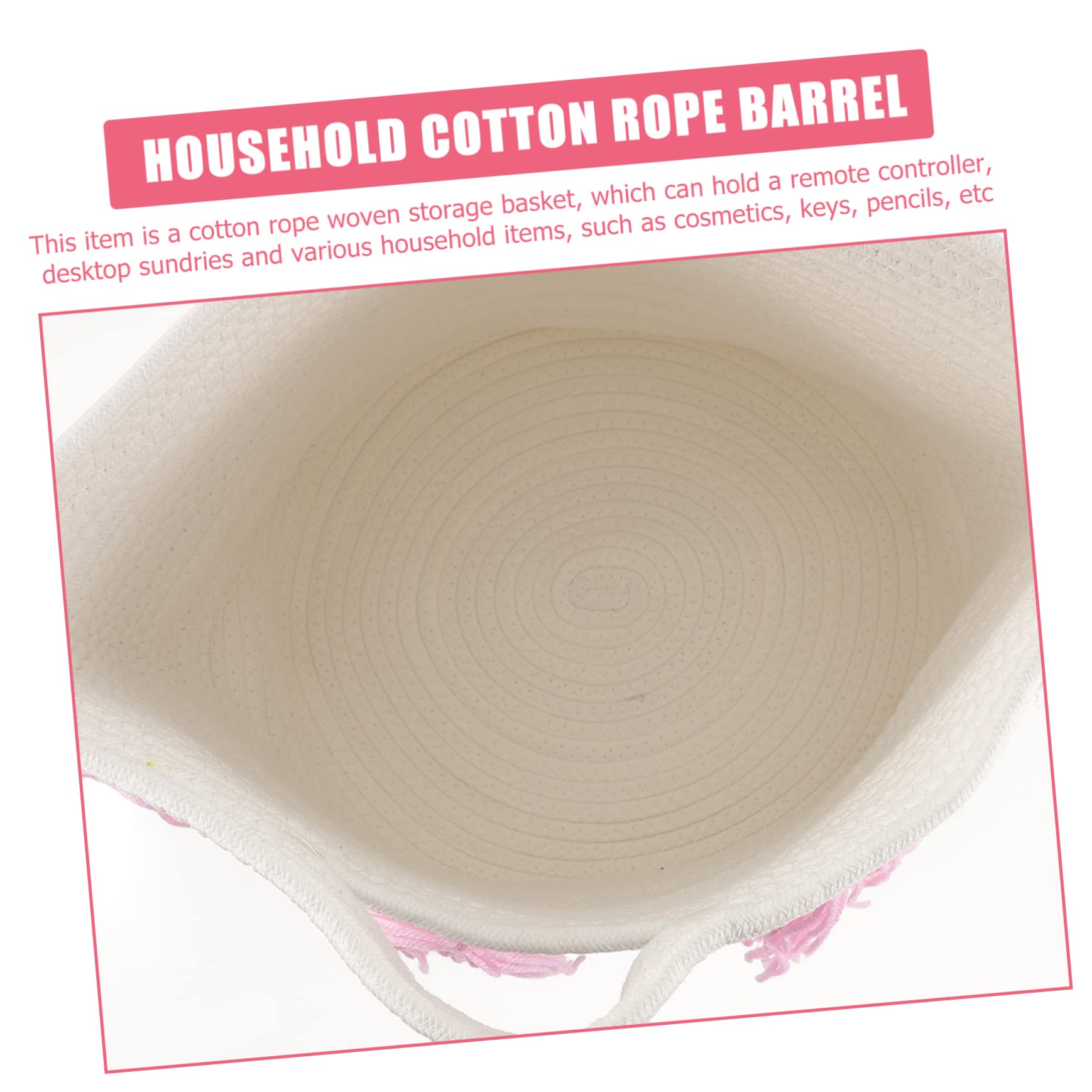 IMIKEYA Cesta Organizadora de Escritorio de Cuerda de Algodón Rosa | Estilo Nórdico Simple, Flecos de Tassel, para Almacenamiento Doméstico y Decoración del Hogar
