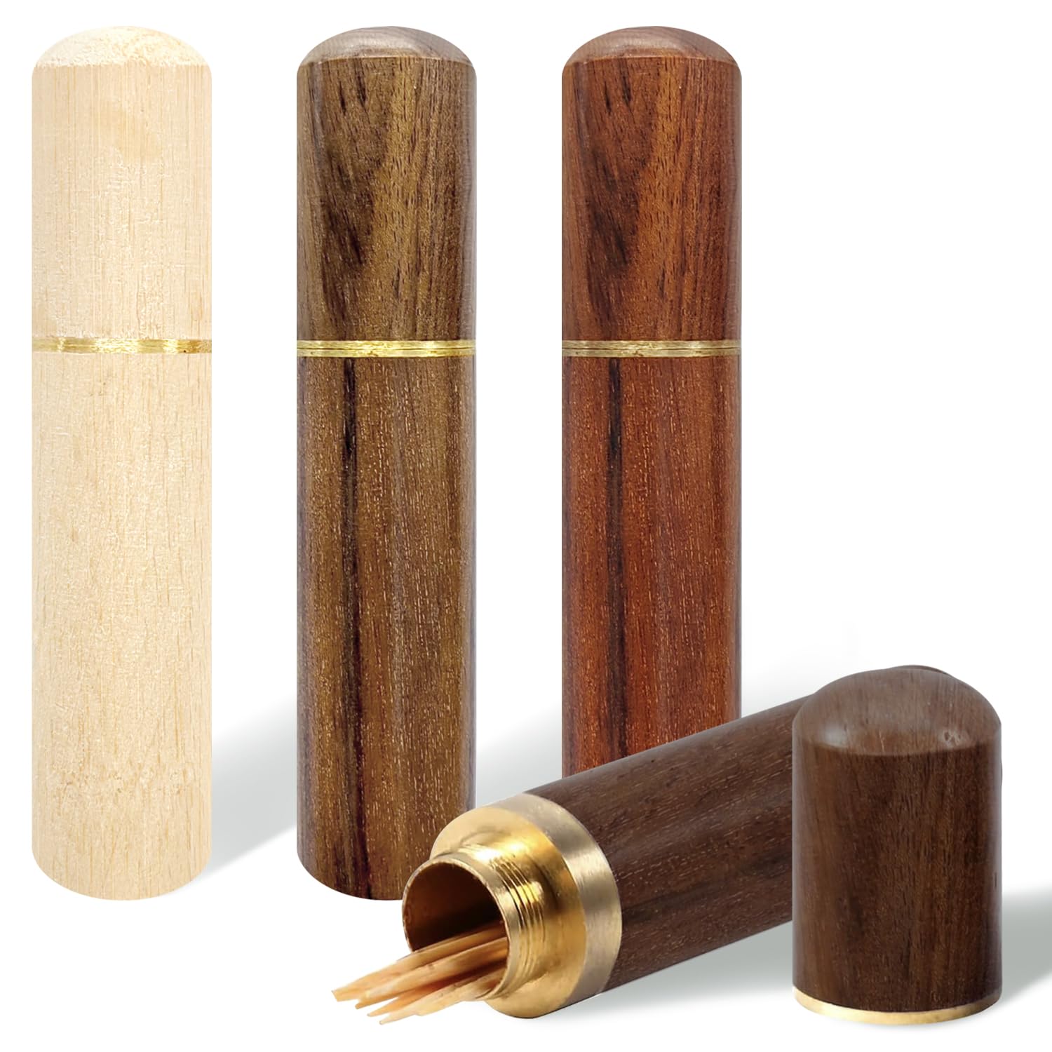 CENCERY 4 Pcs Toothpick Holder Toothpick Holder Box Portable Wooden Toothpick Case Toothpick Pocket Box Mini Toothpick Box for Toothpicks Pill Beads