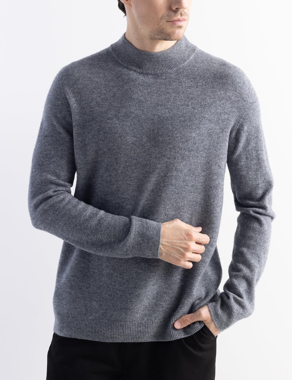 Chanyarn Herren 100% Merinowolle Pullover First-Line Tragefertig Rollkragen Lange Ärmel Nahtloser Strickpullover