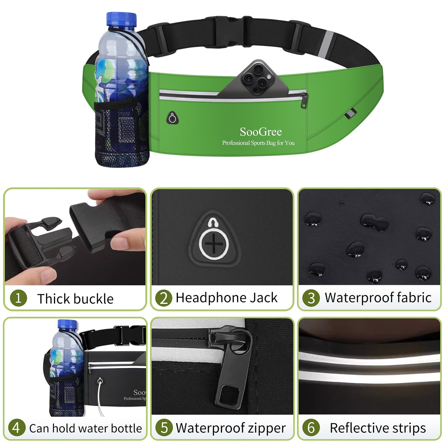 Riñonera delgada para correr para hombre y mujer, con cremallera, impermeable, soporte reflectante ultraligero para teléfono, bolsa de cinturón de ejercicio para correr, caminar, ciclismo, camping,