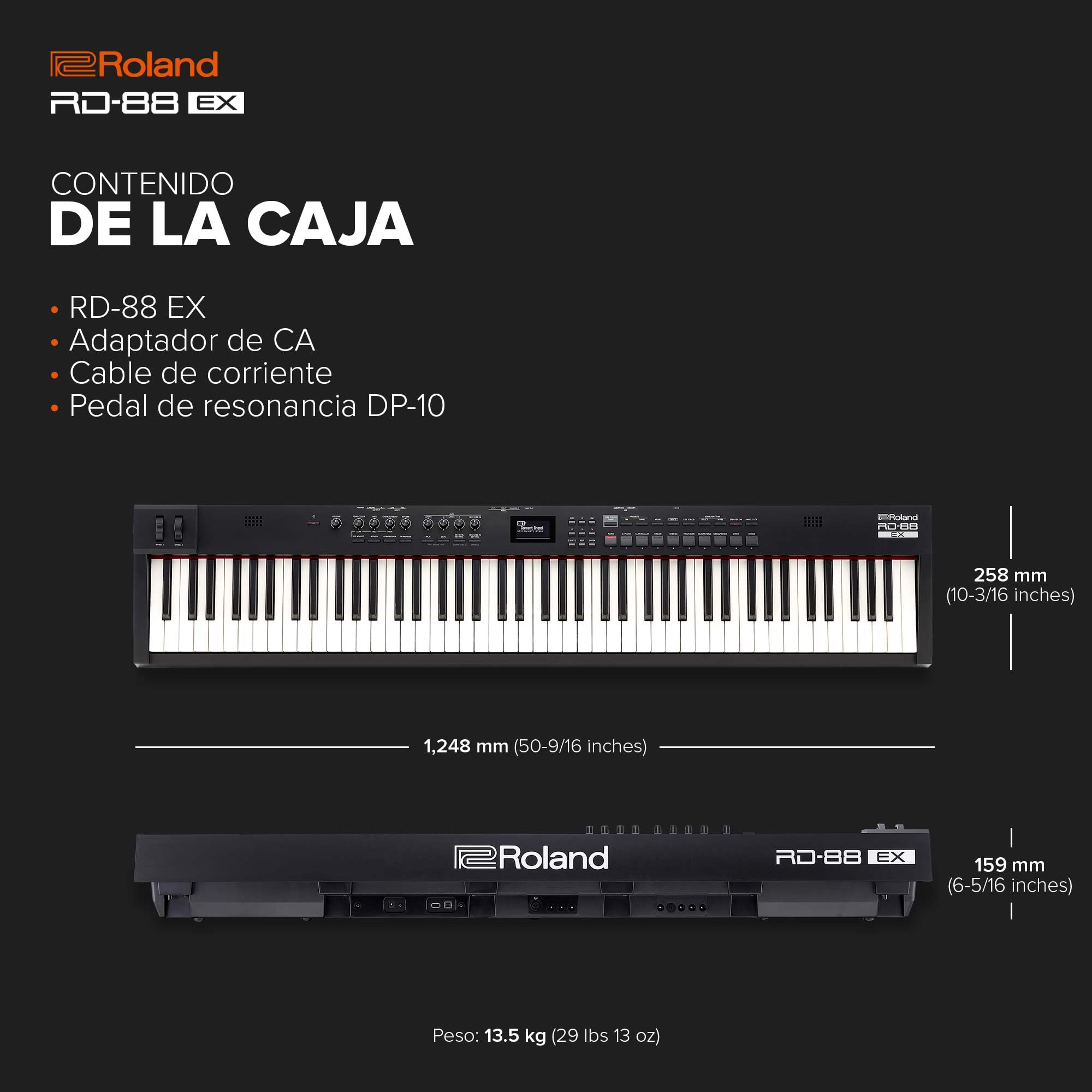 Piano de escenario Roland RD-88 EX | Teclado de 88 notas con sonidos ampliados y una resistencia espectacular | Tecnología SuperNATURAL | Generador ZEN-Core con más de 3.000 sonidos integrados