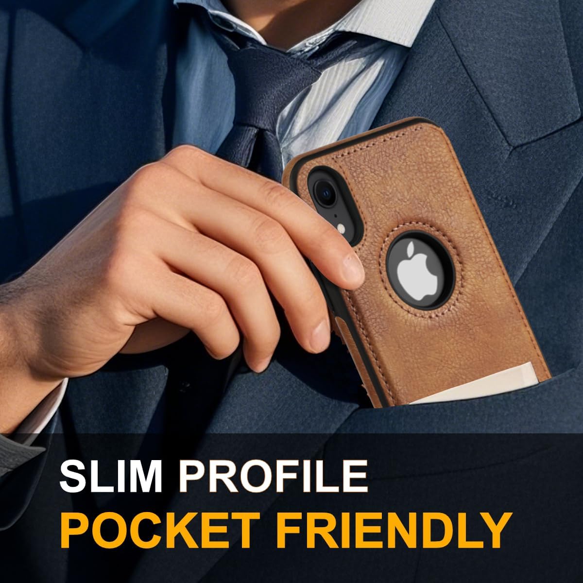 Design Compatible with iPhone XR Case Luxury Leather Business Vintage Slim Non-Slip Soft Grip Shockproof Protective Cover (2018) 6.1 Inch (Brown) - Image 5