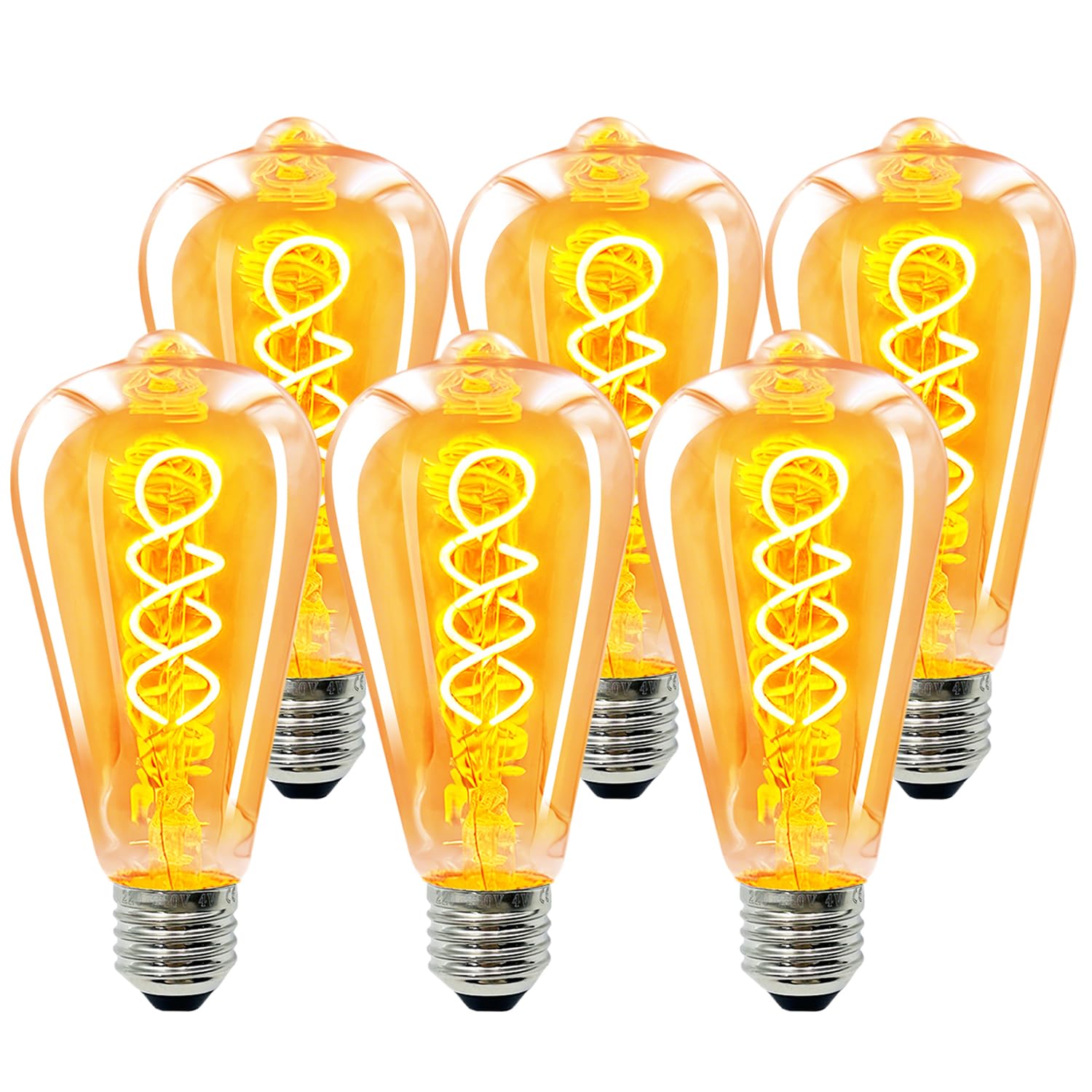 Edison Vintage Glühbirne E27,E27 LED Vintage 4W ST64 2700K Warmweiss Retro Glühbirne LED Filament Lampe für Retro Beleuchtung im Wohnzimmer/Schlafzimmer/Esszimmer - Bernstein, 6 Stück