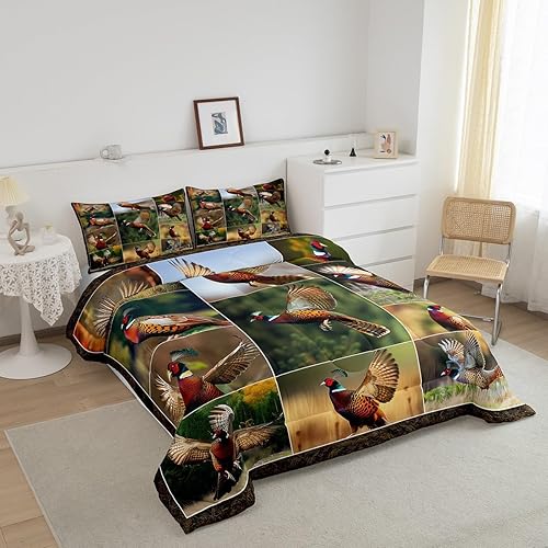 Miniatura 8 de Erosebridal Juego de edredón de caza de faisán, tamaño individual, juego de ropa de cama de caza de patos, estilo bohemio, granja, animales