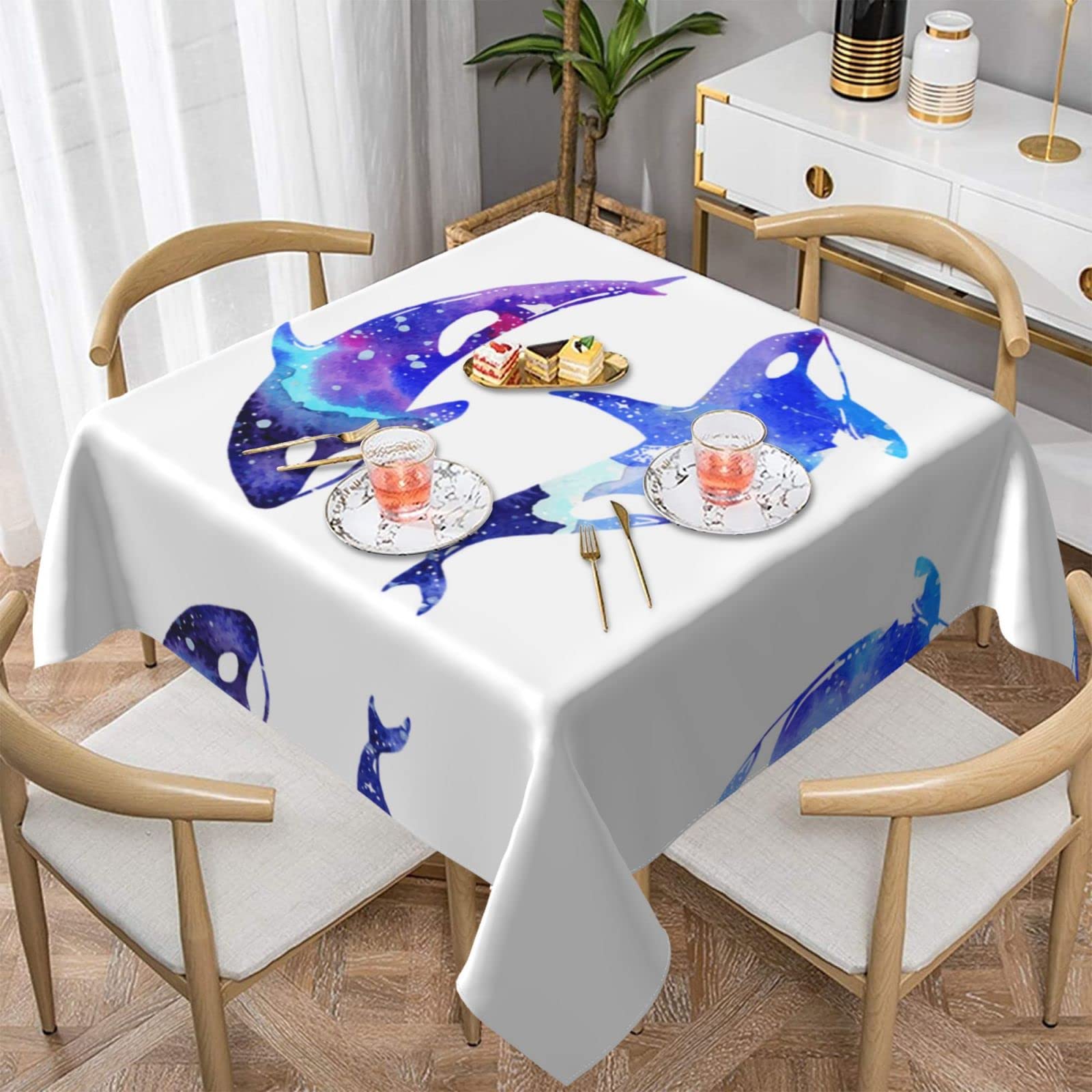 Lawenp Orca Killer Whale Square Wrinkle-Free Table Cloth Cover Table Decorative for Wedding Dinning Party Banquet Tabletop