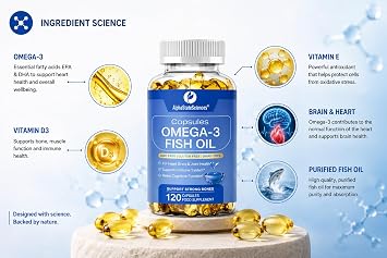 Premium Omega 3 Fish Oil Max Strength 3600mg Boost Heart Health, Brain Function, and Joint Mobility High EPA 1296mg & DHA 864mg Essential Fatty Acids for Optimal Wellness