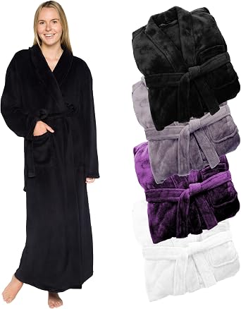 Silver Lilly Premium Womens Robe with Shawl Collar, Plush Bath Robe for Women, Fluffy, Warm, Fleece Womens Bathrobe
