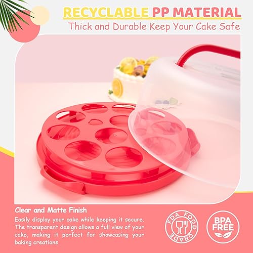 Miniatura 16 de Ohuhu - Porta pasteles con tapa y asa, recipientes para pasteles sin BPA para pasteles de 10 pulgadas con 2 asas, cubierta de plástico, base de dos