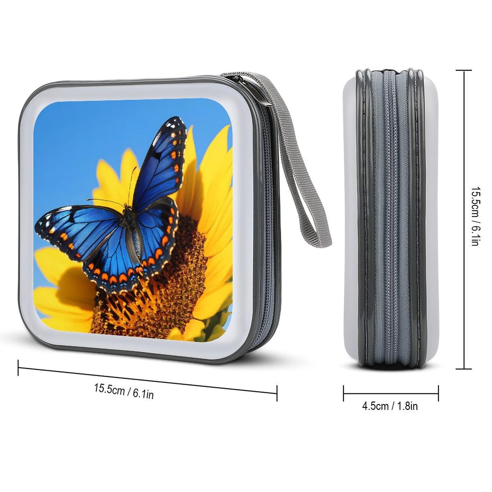 Sunflower Butterfly Flowers CD Case Portable DVD Holder Storage Organizer for Home Travel