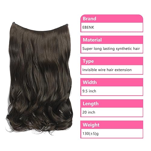 Miniatura 2 de 4 extensiones de cabello con clip de 20 pulgadas, extensión secreta larga ondulada con alambre transparente ajustable, clips seguros, piezas de