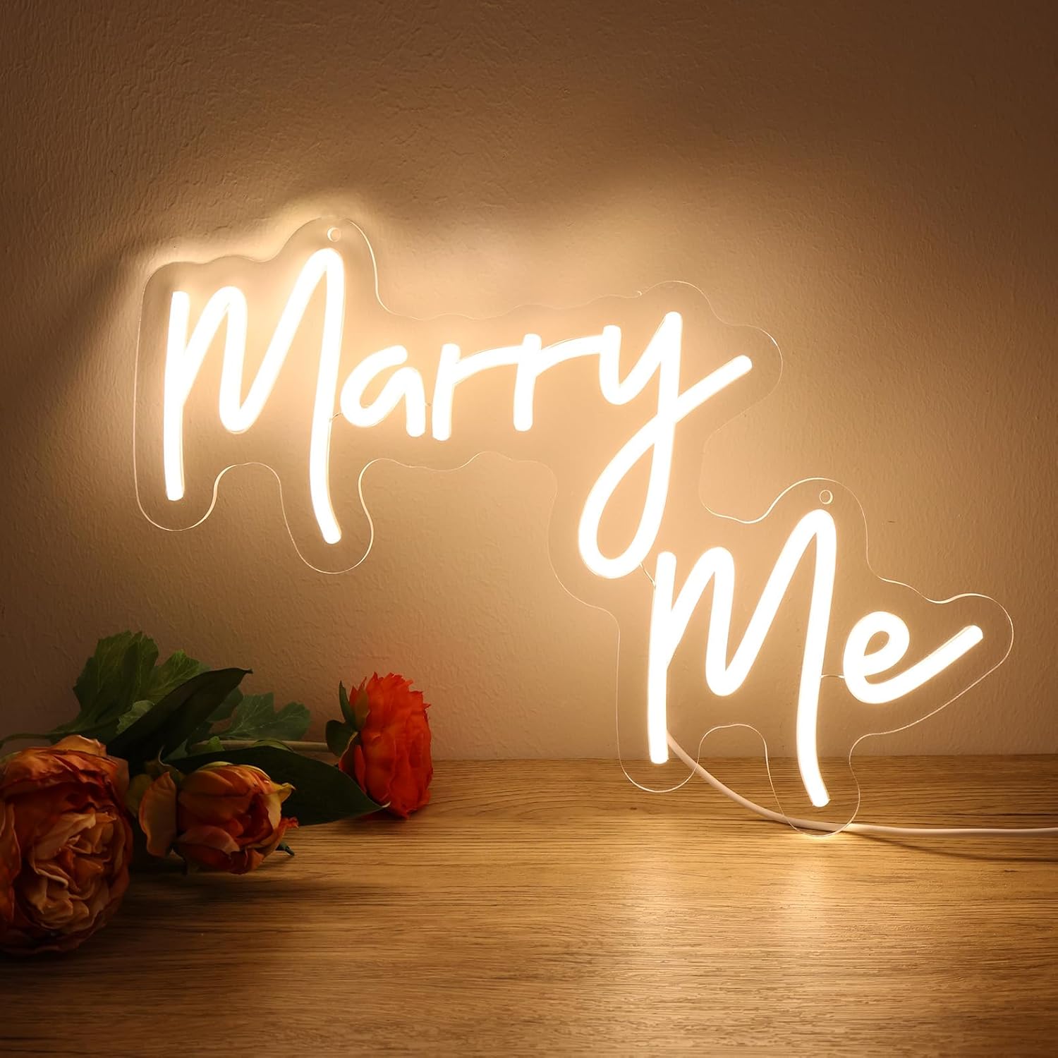 ReyeeInc Marry Me Neon Sign, Warm White Marry Me Light up Letters Sign and Bright Dimmable USB Powered Marry Me Letters for Engagement Proposal Wedding Ceremony Backdrop Wall Background Decorations