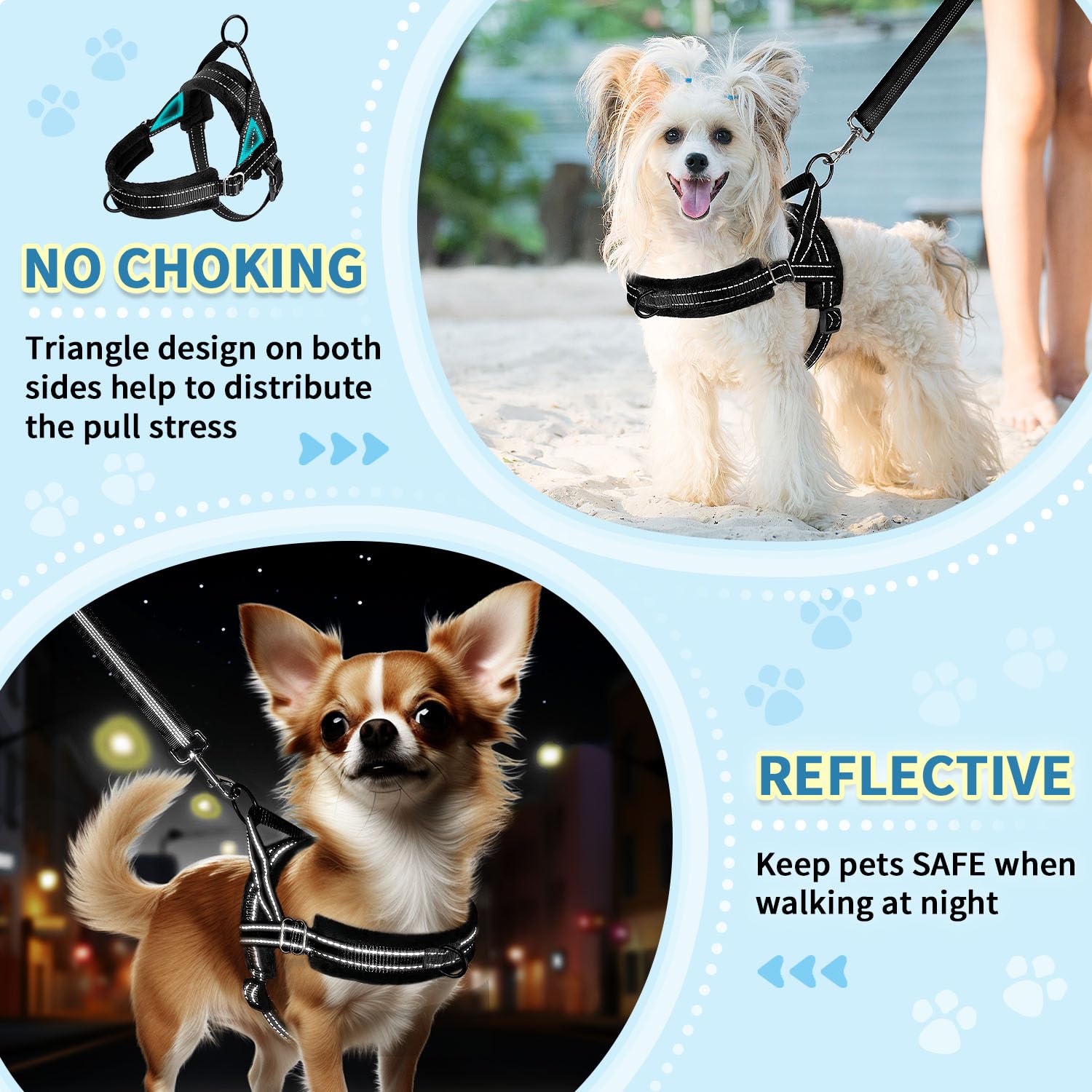 SlowTon Kein Pull Hundegeschirr und Leine, Heavy Duty Easy Walk Vest Harness Weich gepolsterte Reflective Adjustable Welpengeschirr Anti-Twist 4Ft Pet Blei Quick Fit Klein Schwarz