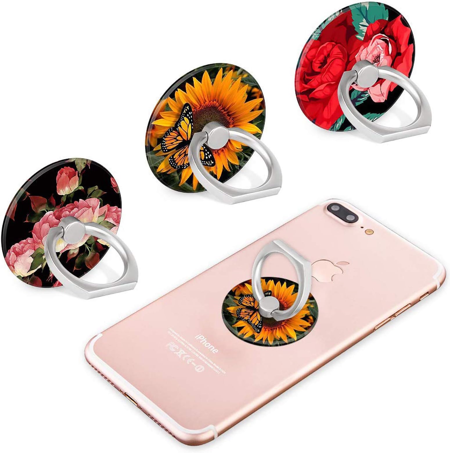 BF2JK Three Pack Cell Phone Ring Holder, 360°Rotation Finger Ring Stand Grip for Smartphones,Tablets,Pads (Floral Pattern)