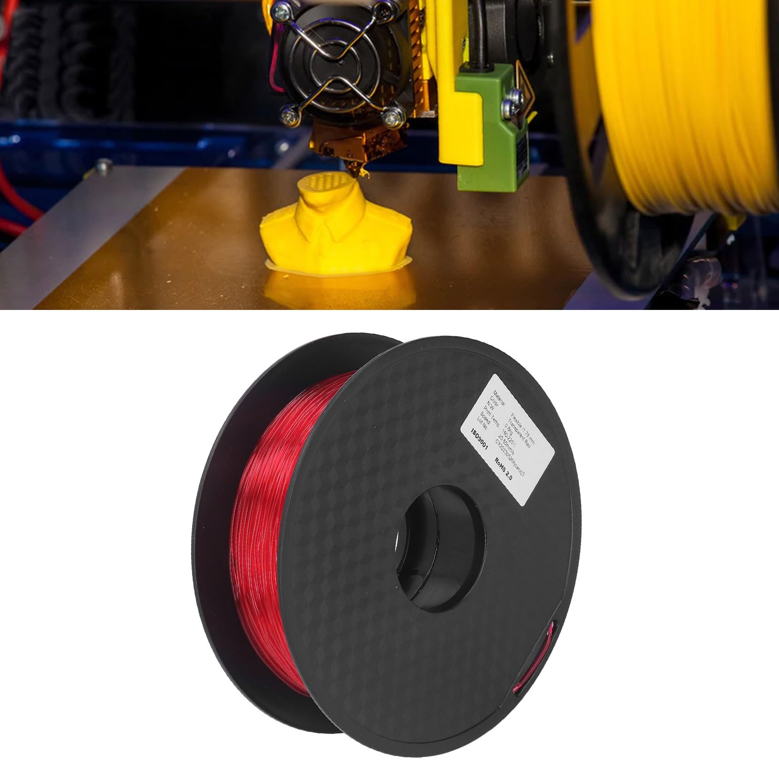 Filament TPU o Wysokiej Przepuszczalności 1,75 Mm 1 Kg Stabilny, Trwały, Elastyczny do Drukarki 3D FDM (Przezroczysta czerwień)