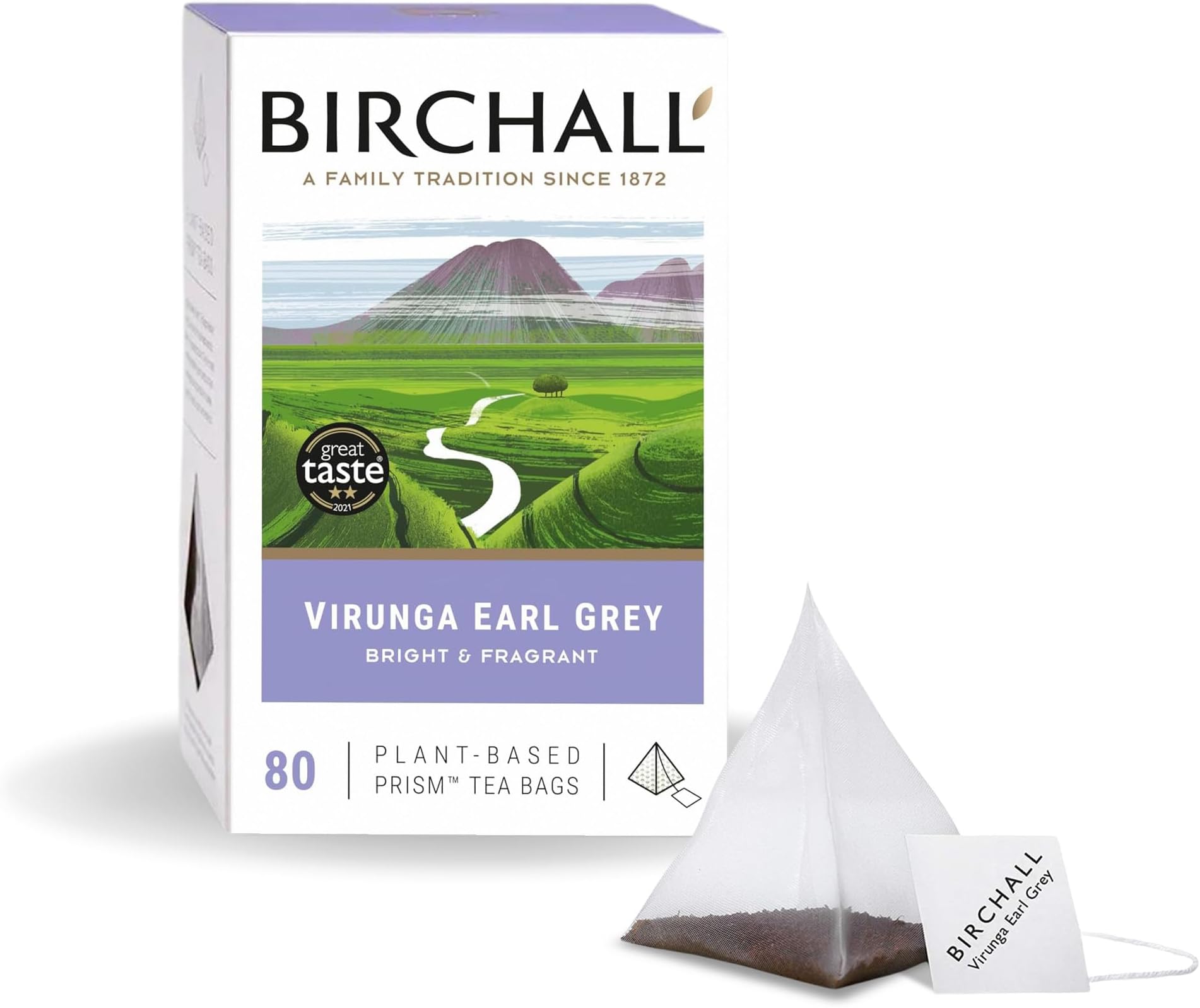 Birchall Tea Bags, Virunga Earl Grey Tea, Afternoon Black Tea Bursting with Full Flavour, 80 Plant-Based Prism Tea Bags