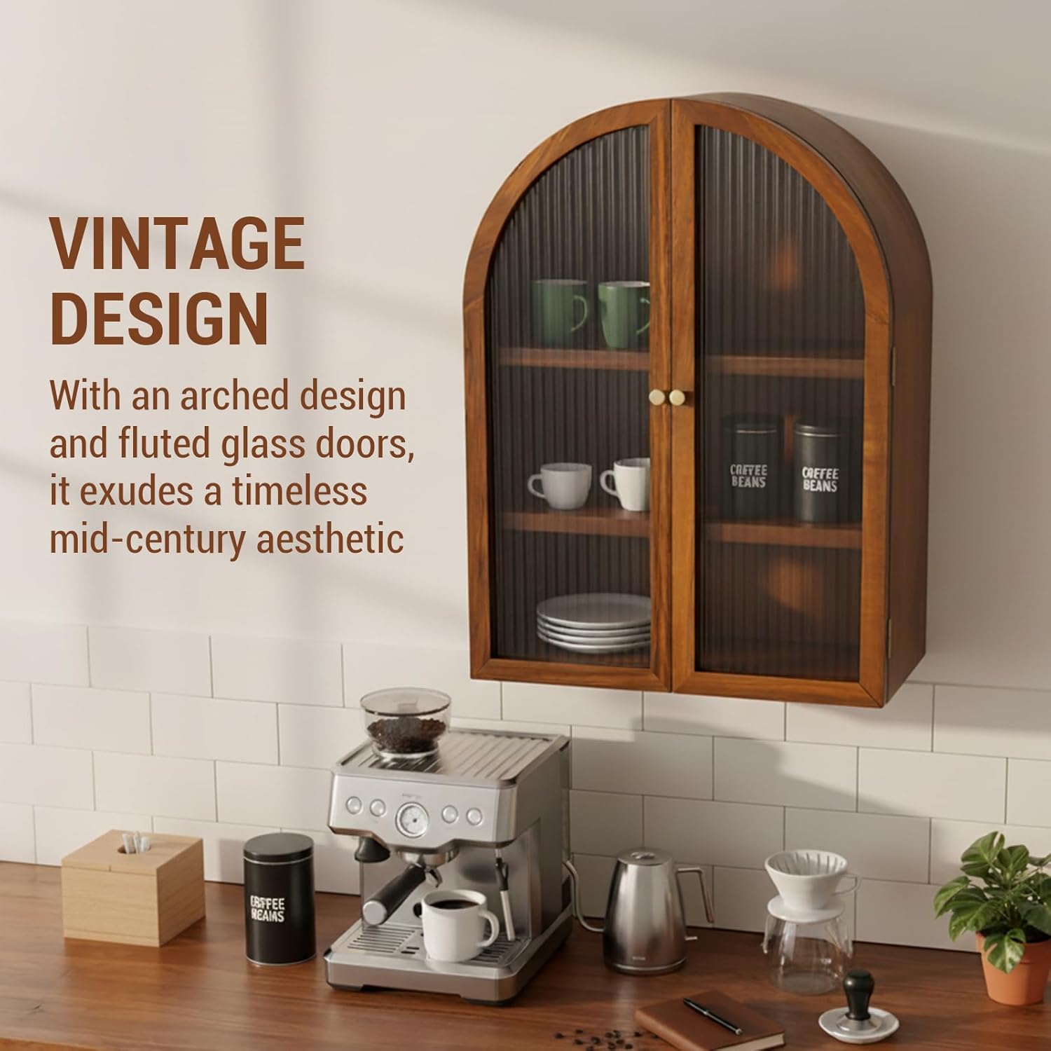 MyGift Medicine Cabinet,Arched Wall Cabinet,Bathroom Medicine Wall Mounted Cupboard,Mid Century Style Floating Storage Cabinet with Glass Door,Natural Acacia Wood