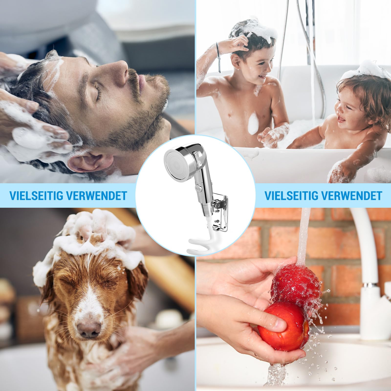 Handbrause für Waschbecken, Waschbeckenbrause mit Schlauch, Handbrause Duschkopf Set Mit Halterung, Waschbeckenbrause zum Haarewaschen, Wasserhahn, Bad für Behinderungen, Altere Menschen (Silber)