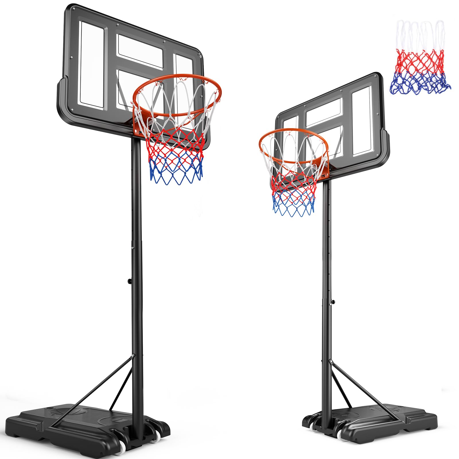 Basketballkorb, höhenverstellbarer 135–305 cm, Basketballständer mit Rädern, Dickes PVC-Backboard 71,5 × 110 cm, vergrößerte Basis, Kinder/Jugendliche/Erwachsene, innen/Garten/Hinterhof