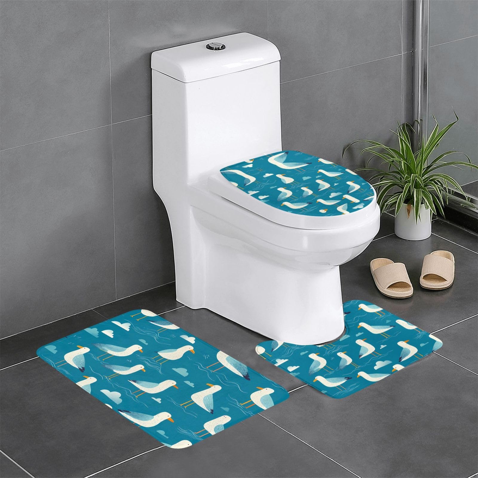 Tapis de salle de bain antidérapant 61x40 cm ensemble 3 pièces wc motif marin