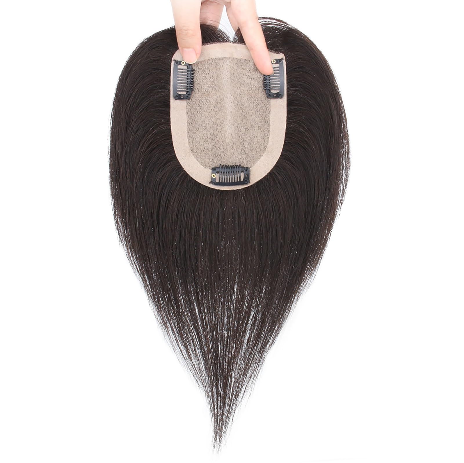 Echthaar-Topper for Frauen Schwarze Clip-in-Haarverlängerungen for Dünner Werdendes Haar 10 X 12 Cm Große Haarteile Auf Seidenbasis Damen Natürlich Haarverlängerungen for Graues Haar ( Color : 12 inch