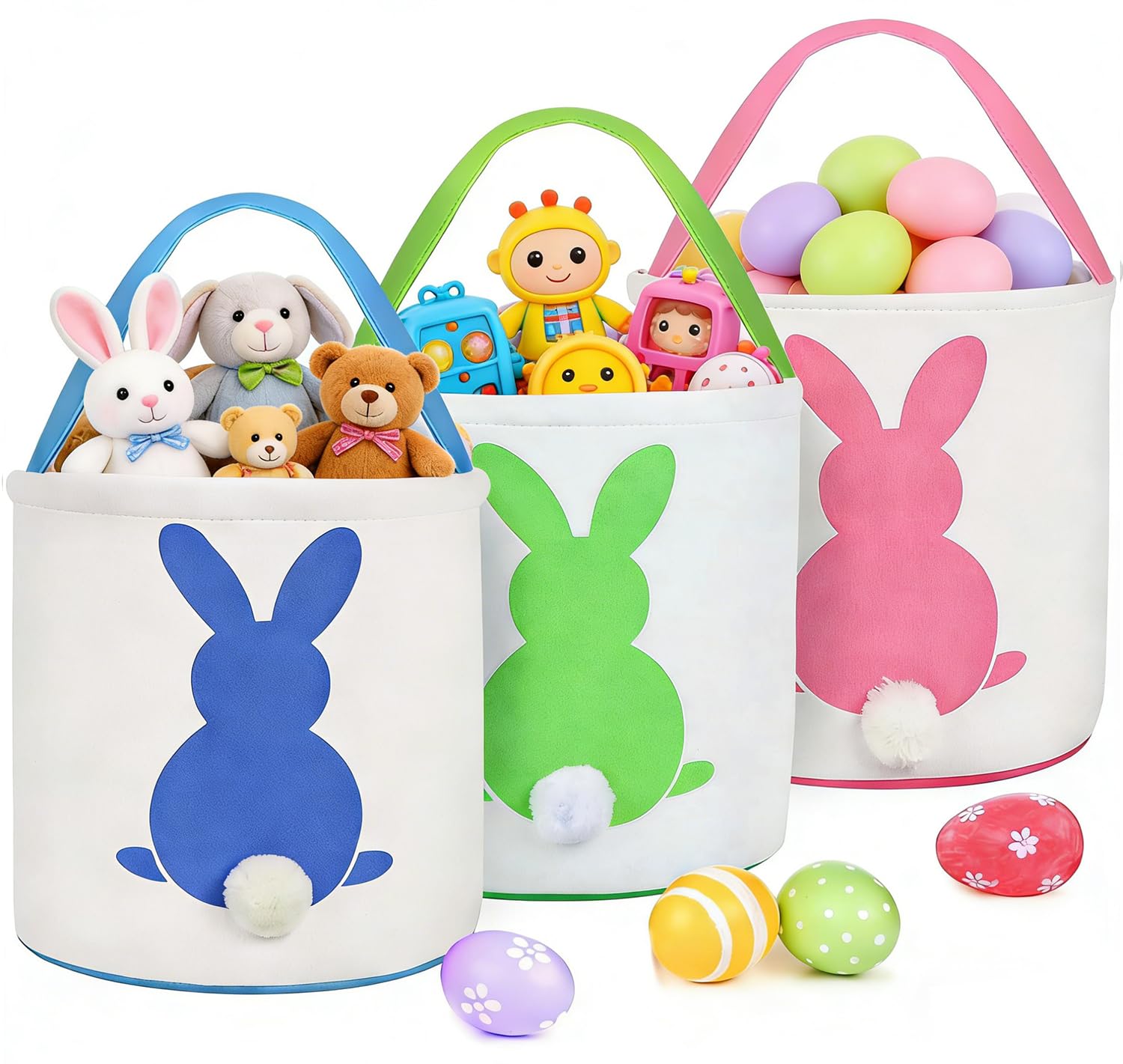 Amazon.com: 3 PCS Easter Eggs Hunt Basket for Kids Canvas Bunny