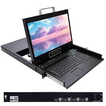 1U Rack Mount HDMI KVM 4 Port with 17.3 1080P Monitor, Fit 1U 19 Rack
