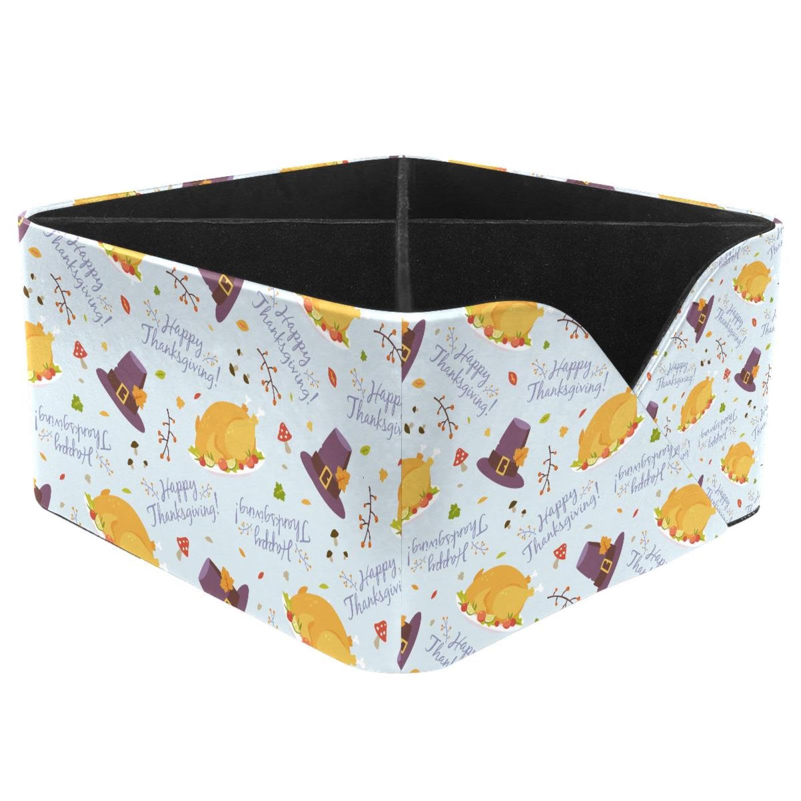 KengjuTesu Thanksgiving Turkey Hats Forest Flower Feast Pattern Desktop Organizer Pen Holder, Rectangular Pencil Cup for Office, Study and Makeup Stations