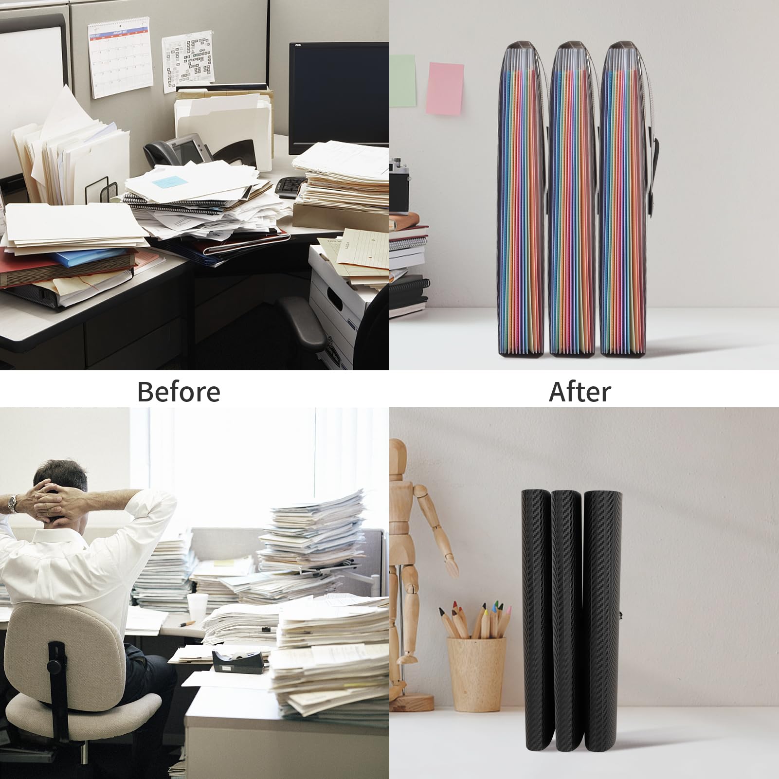 Uquelic Cartella Portadocumenti Espandibile A4 File Organzier in Plastica con 13 Scomparti, Cartelline Portadocumenti con Coperchio (Twill nero)