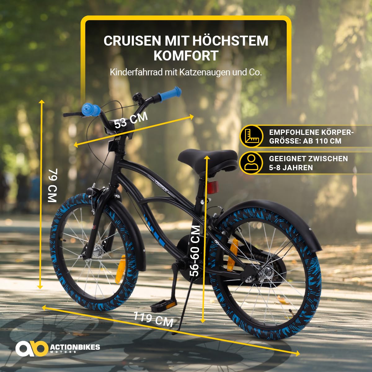 Actionbikes Kinderfahrrad | 16 18 20 24 Zoll - V-Brake Bremsen - Fahrrad für Kinder von 4-12 Jahren - Schutzblech v. / h - Kinder Fahrrad für Mädchen & Jungen - Fahrräder - Bicycle - Kinderrad