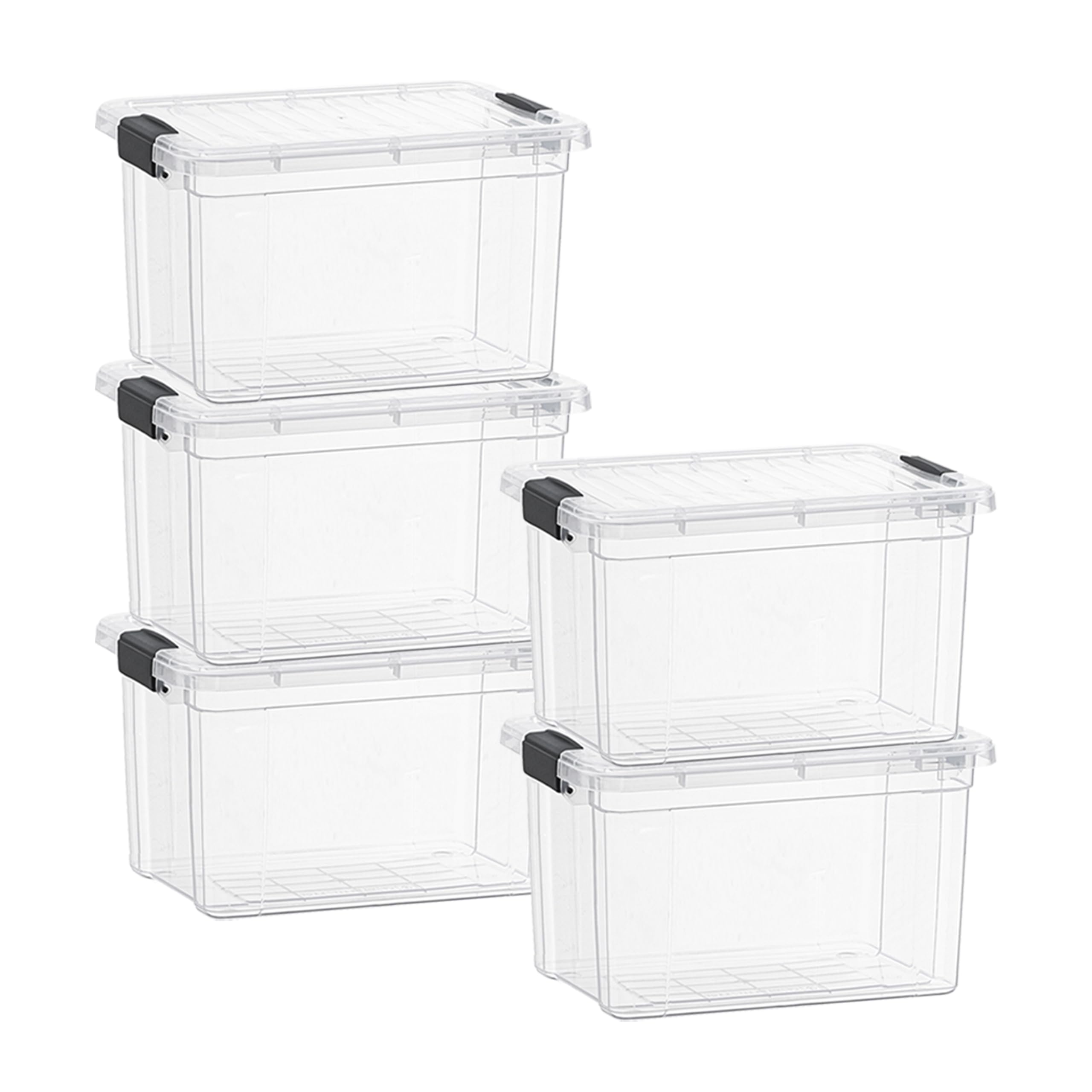 Superio Clear Storage Boxes with Lids, 49 Quart Plastic Container Bins for Organizing, Stackable Crates, BPA Free, Non Toxic, Odor Free, Organizers for Home, Office and Dorm, 5 Pack