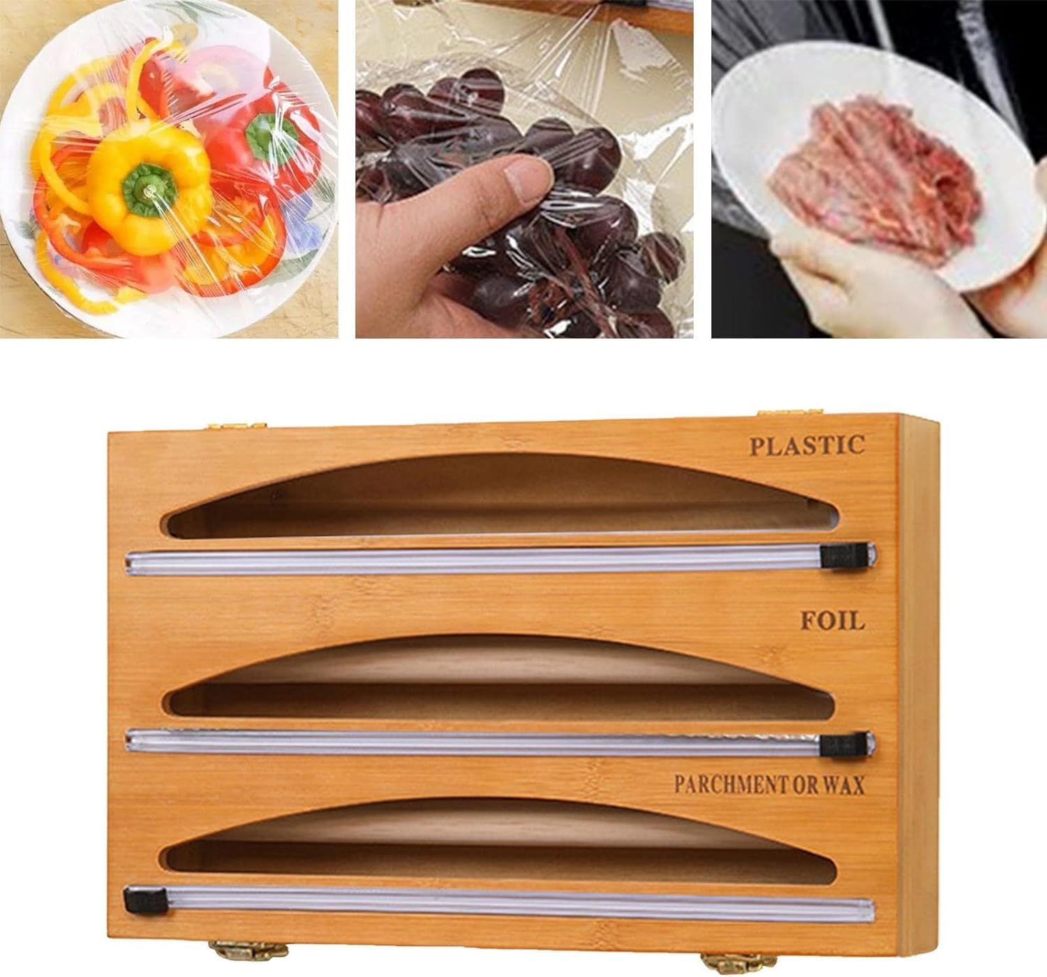 Bamboo Wall Mount Dispenser with Cutter and Labels wrap Organizer for Food Cling Film Aluminum Foil Paper Cling Wrap Baking, Style C Cutting (Size : Style a)