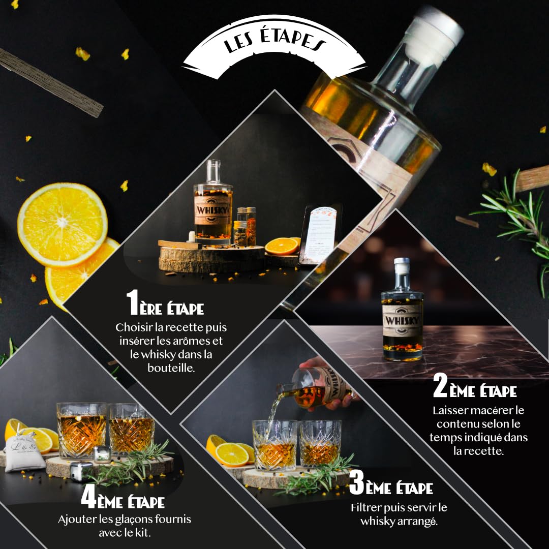 L&G® - Kit préparation et dégustation whisky arrangé - Idées cadeaux - Coffret cadeau whisky DIY original - Noël, anniversaire - Made in France - Ingrédients et accessoires de qualité