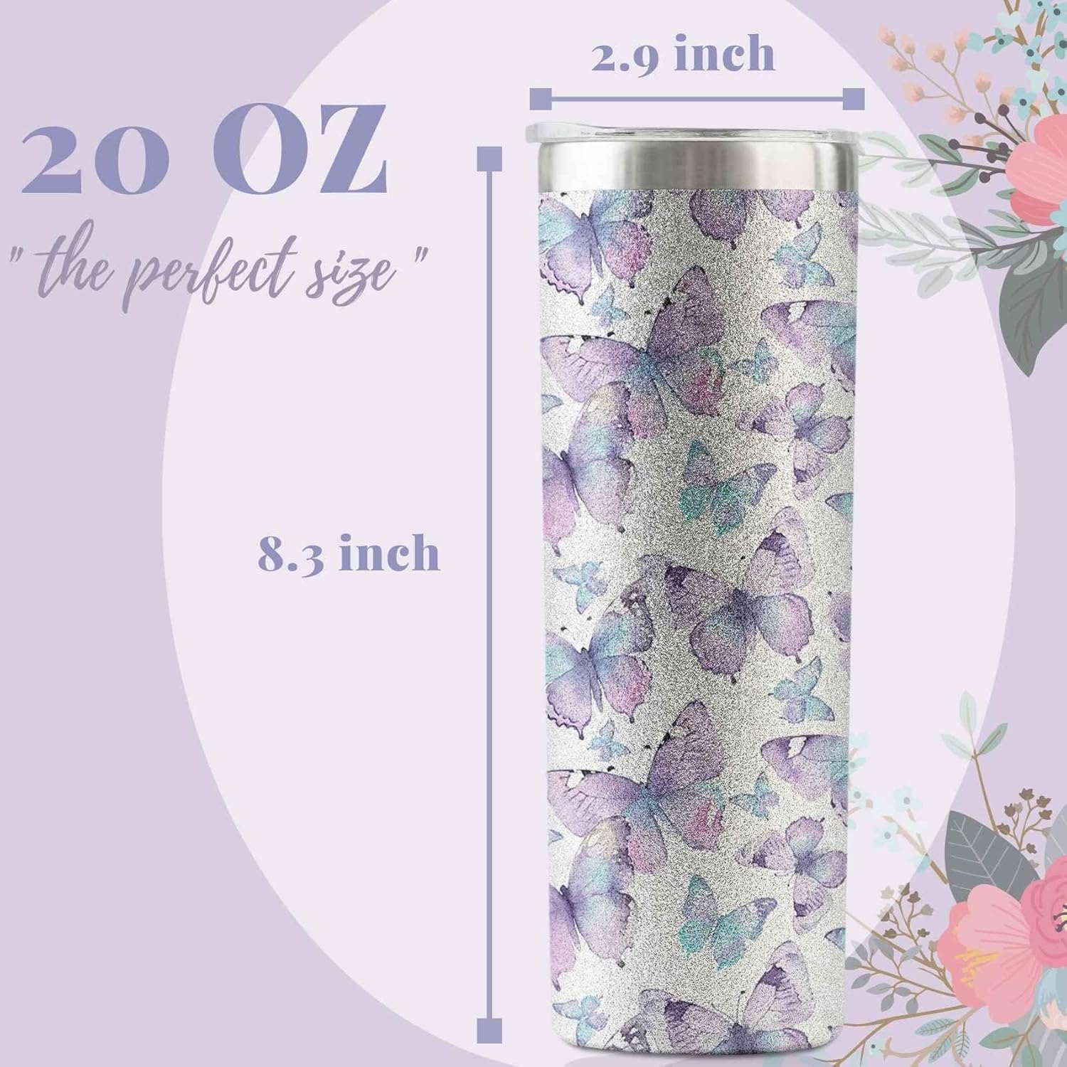 Onebttl Purple Butterfly Gifts for Butterfly Lovers for Women & Girls, 20oz/590ml Stainless Steel Tumbler with Lid, Perfect for Birthday, Christmas, Mother's Day - Image 6