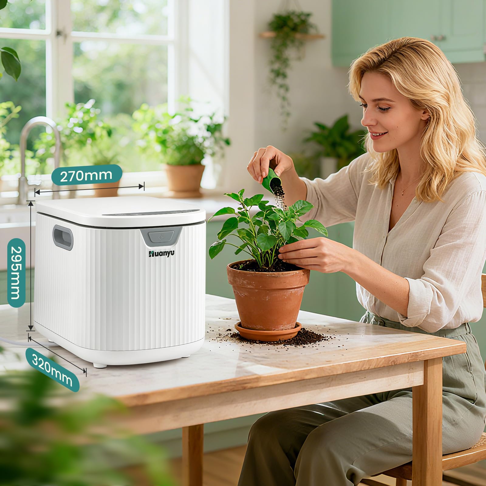 Huanyu Composteur électrique pour Cuisine 2,5 L Composteur électrique pour Cuisine Recycleur Alimentaire d'intérieur sans Odeur avec Fonction de Nettoyage Automatique Faible Niveau sonore