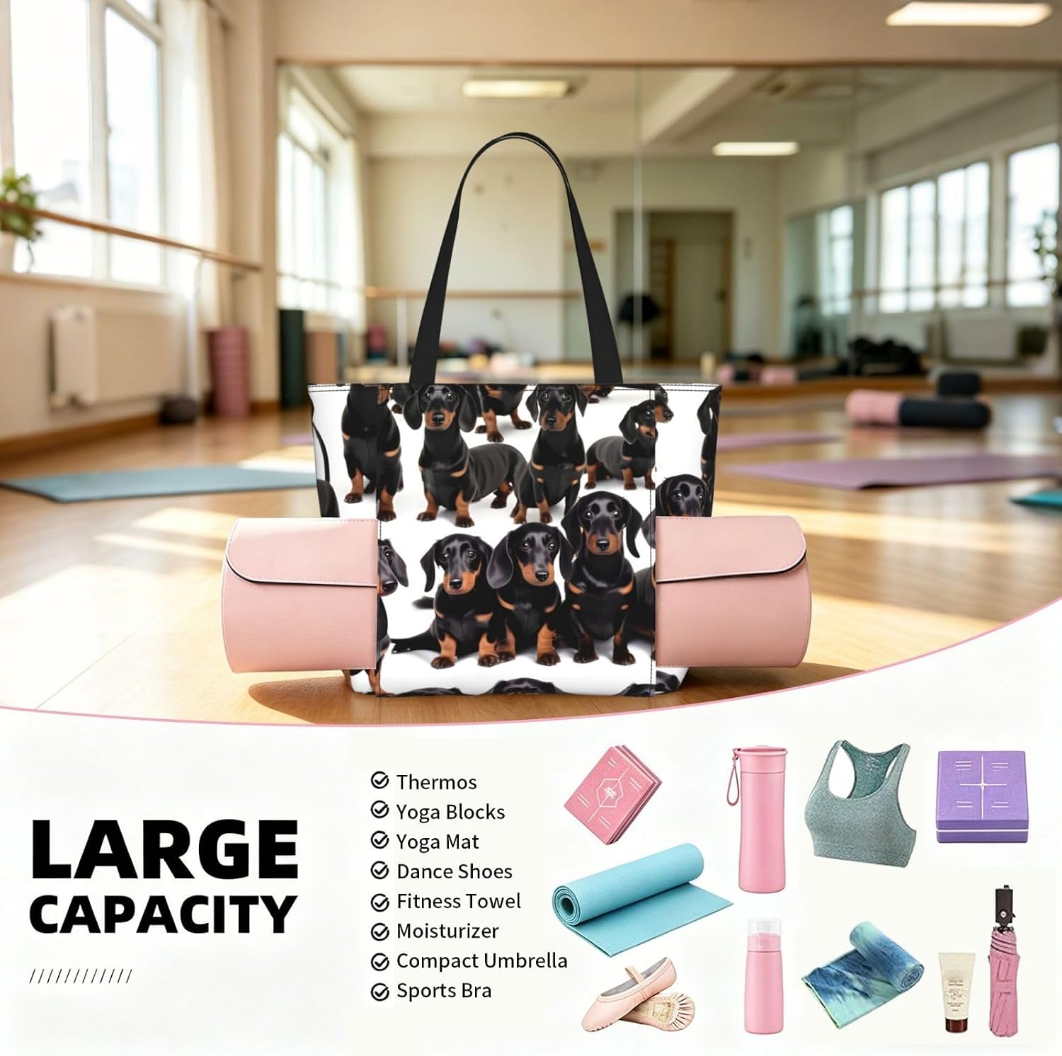 Dachshund Weiner Pet Dog Print Women Yoga Bag One Shoulder Lightweight Large Capacity Daily Workout Outdoor image 4