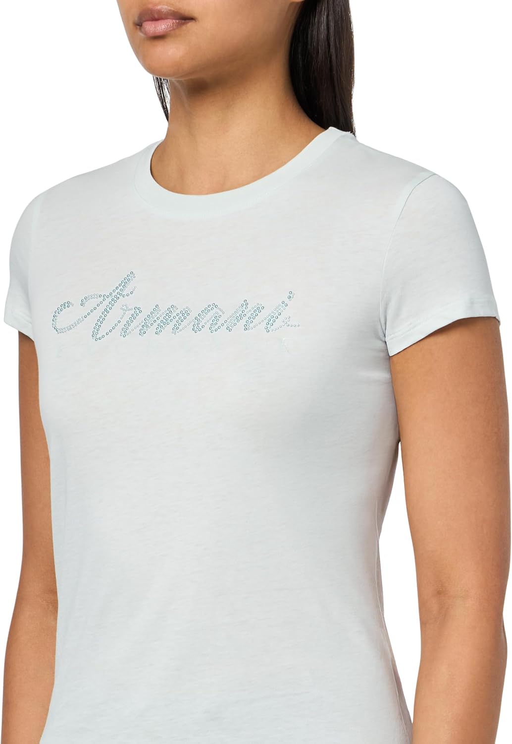 Armani Exchange Women's Short Sleeve Classic Script Logo Scoop Neck Tee, Reflection, X-Small - Image 3