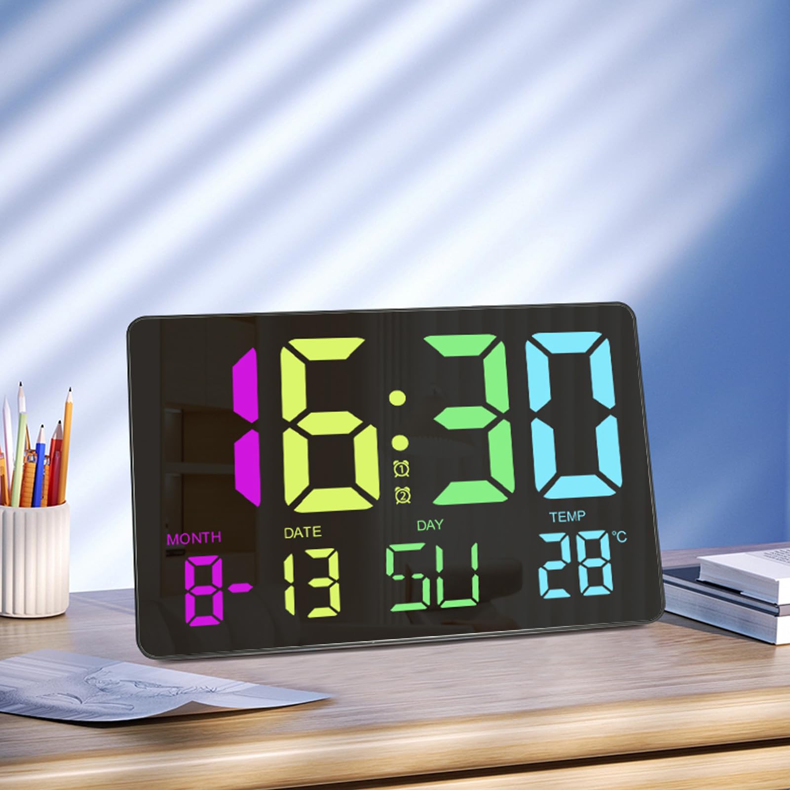Headerbs Digitale Wanduhr, LED Große Wanduhr mit Fernbedienung, ABS, für