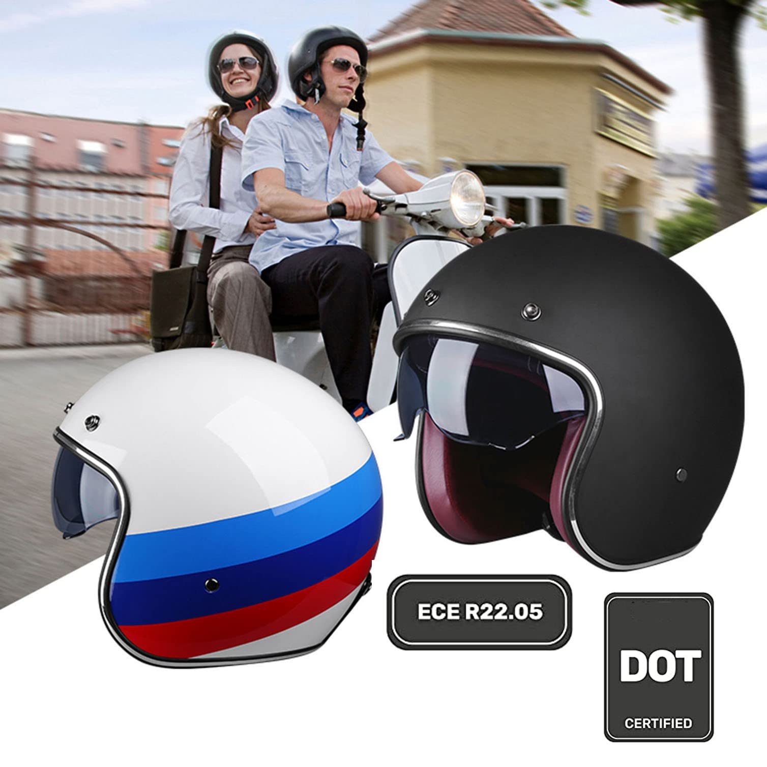 Casco Moto Jet Bluetooth 3/4, con Visiera Caschi Aperti Microfono Auricolare con Altoparlante Integrato per Risposta Automatica Certificazione ECE