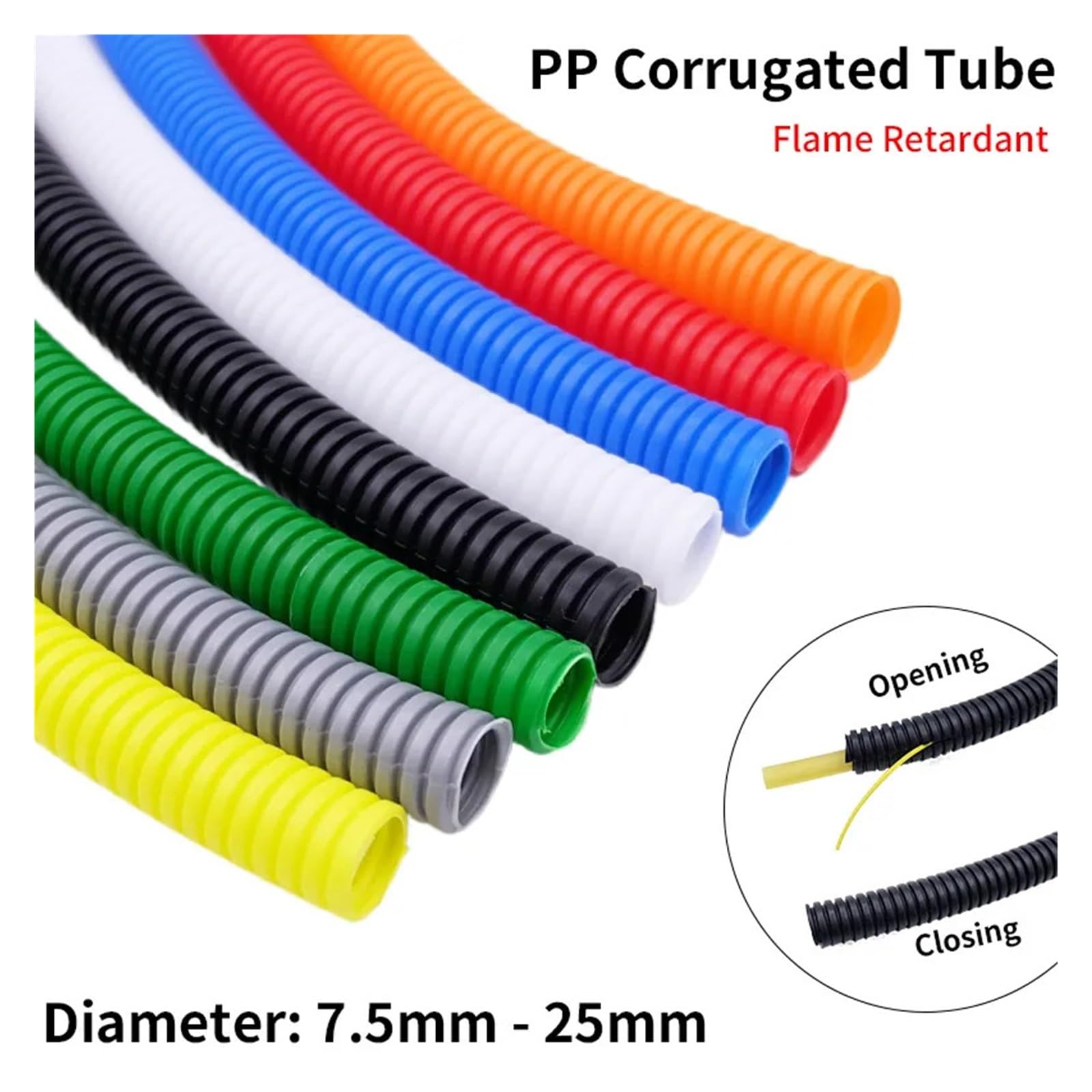 Cavi, Cavi per Tubi Flessibili, Cablaggio di Tubi di Linea for Auto, Filettatura di plastica Divisa(Orange - Open,ID 5.5 X OD 7.5MM-1M)