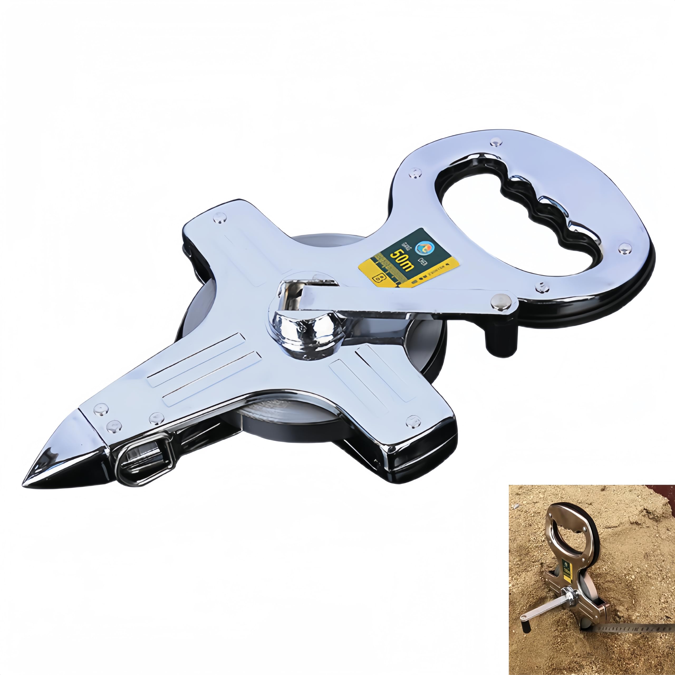 YAHAOLHGD Retractable Tape Measure Open Reel Stainless Steel Metric Coil Frame Ruler Portable Metal Digital Measuring Tape with Handle for Construction Engineering Tools Easy Operation(50m/164ft)