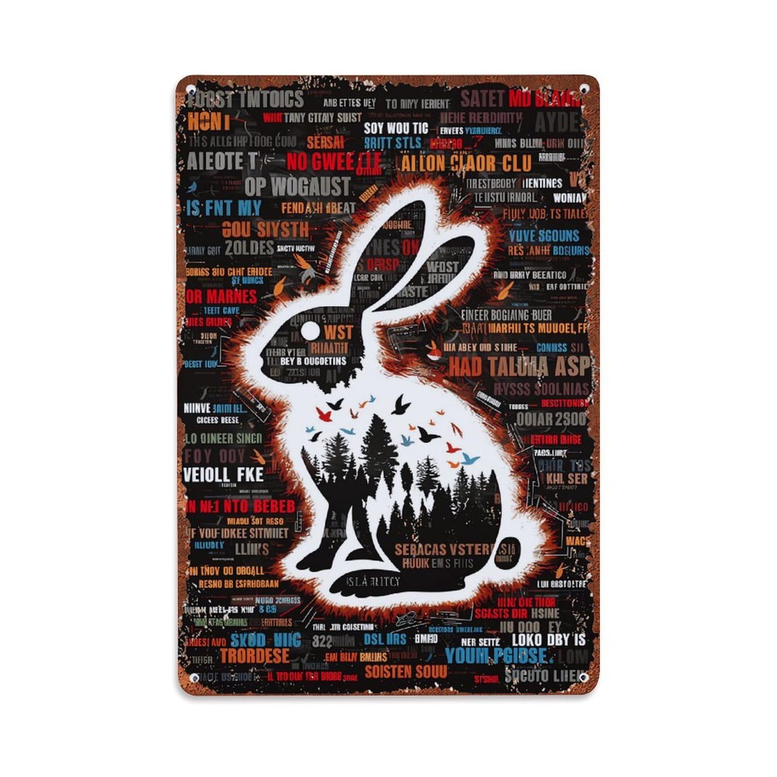 Jdfenggu Vintage Rabbit Forest Birds Text Background Retro Metal Tin Sign, Decor Art Poster For Bar, Home, Man Cave, Kitchen, Laundry Room Gift 8X12inch