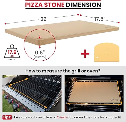 Miniatura 11 de Unicook Piedra de pizza extragrande de 22 pulgadas para horno y parrilla, piedra rectangular para hornear de 22 x 14 x 0.6 pulgadas, resistente a
