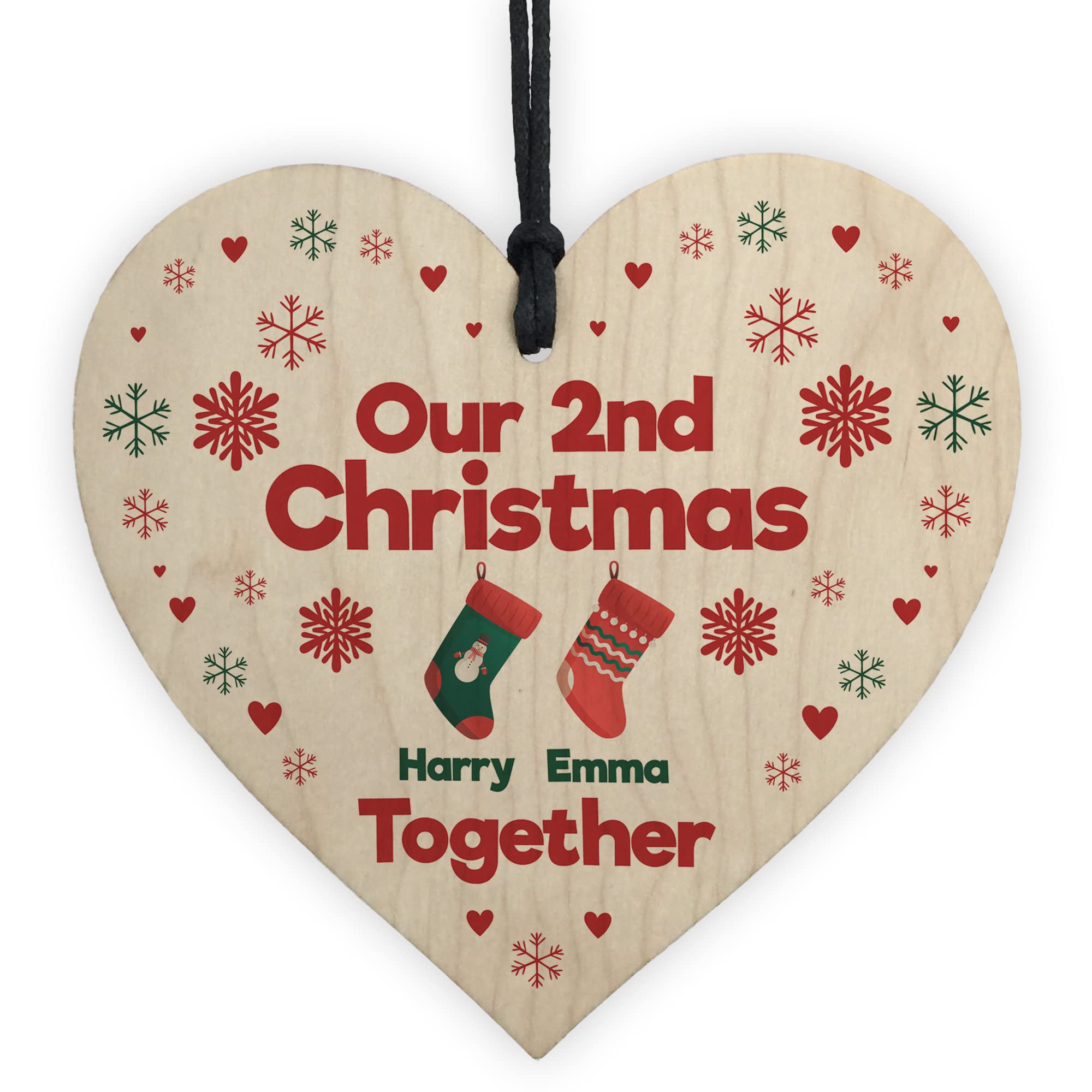 Red Ocean Personalised Our 2nd Christmas Together Bauble Wood Heart Tree Decoration Gift For Couple Boyfriend Girlfriend