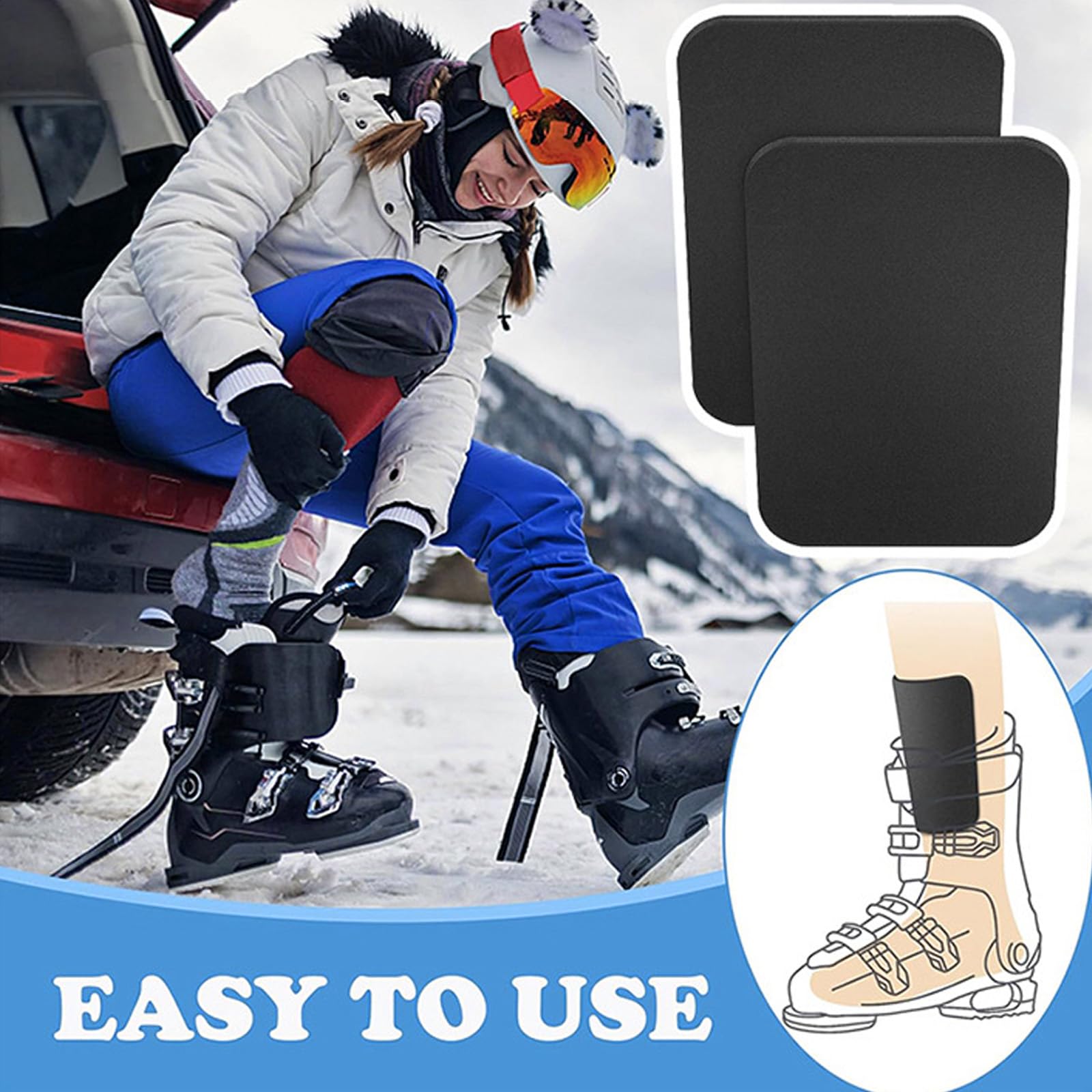 Protège-Tibias de Snowboard,4 Pièces Ski Shin Guards,Mousse de Rembourrage pour Doublure de Botte,Protection de Tibia pour Ski,Épaisse Découpables,pour Hommes,Femmes,Adolescents