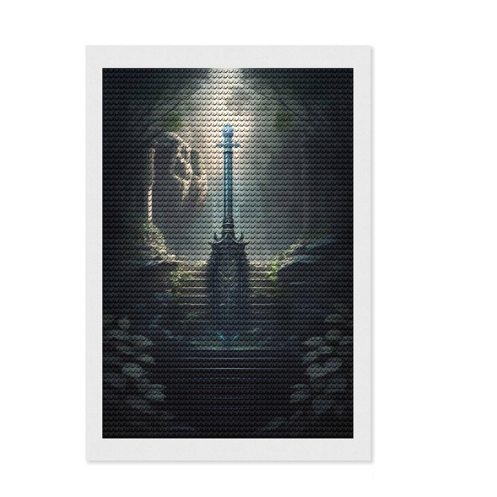 Junmoney King Sword Diamond Painting Set 8"x12", Printed Canvas, Finish and Display, Home Wall Decor, Gift Idea, Neat Printed Canvas